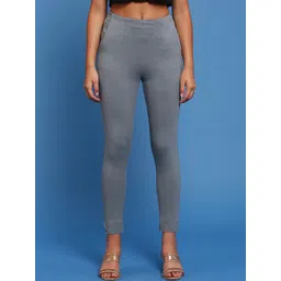 De Moza Women Mid Rise Knitted Plain Cotton Skinny Fit Cropped Cigarette Trousers-picture-16