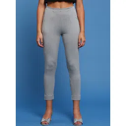 De Moza Women Mid Rise Knitted Plain Cotton Skinny Fit Cropped Cigarette Trousers-picture-27