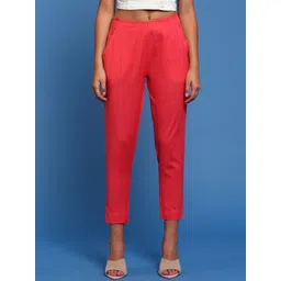 De Moza Women Mid Rise Knitted Plain Cotton Slim Fit Cropped Cigarette Trousers-picture-25