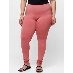 De Moza Women Peach Solid Cotton Churidar-Length Leggings-picture-16