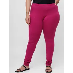 De Moza Women Pink Solid Cotton Churidar-Length Leggings-picture-10