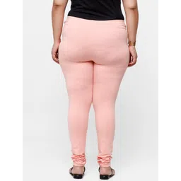 De Moza Women Pink Solid Cotton Churidar-Length Leggings image 4