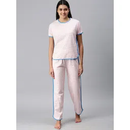 De Moza Women Pink Striped Pure Cotton Night suit-picture-24