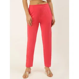 De Moza Women Slim Fit Mid-Rise Cotton Trousers image 1