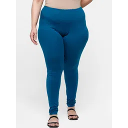 De Moza Women Teal Solid Churidar-Length Cotton Leggings-picture-14