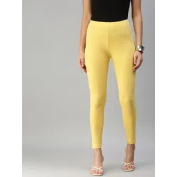 De Moza Women Yellow Solid Ankle-Length Leggings-picture-30