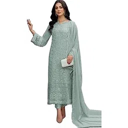 dealbazaars corporation Pakistani Women's Embroidered Silk Georgette with Santoon Top & Embroidered Silk Georgette Dupatta and Bottom Salwar Suit Material, Dress Material-picture-11