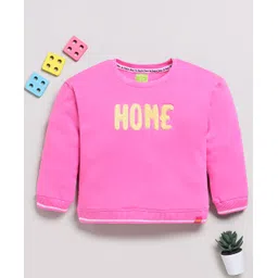 DEAR TO DAD Cotton Knit Full Sleeves Home Text Embroidered Sweatshirt - Pink-picture-27