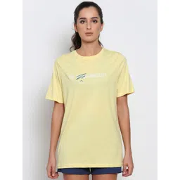 deb Women Yellow Typography Printed Oversized Cotton T-shirt-picture-11
