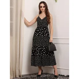 DEBONATELLA Polka Dot Printed Shoulder Straps Midi A-Line Dress-picture-28