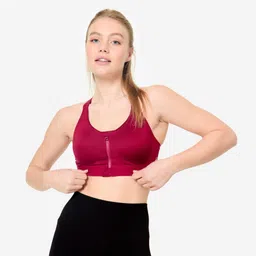 decathlon Women's High Support Zipped Sports Bra with Cups - Cherry-picture-20
