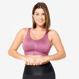 decathlon Women's High Support Zipped Sports Bra with Cups - Old Purple-picture-16