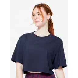 Domyos By Decathlon Women's Cropped T-Shirt - Navy Blue-picture-38