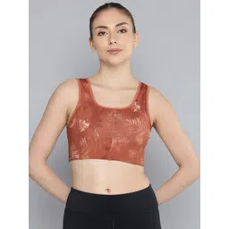 KIMJALY By Decathlon Floral Printed Lightly Padded Yoga Bra 8788481-Brown/Orange-picture-11
