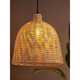 Decazone Beige & Black Textured Bell Wooden Ceiling Lamp-picture-56