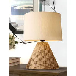 Decazone White & Beige Textured Cotton Cylindrical Shaped Table Lamp-picture-11