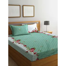 DECENT HOME Green & White Floral 220 TC Queen Bedsheet with 2 Pillow Covers-picture-35
