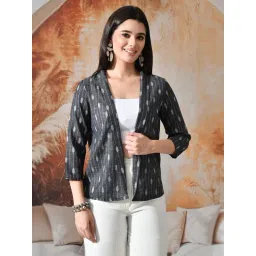 DECKEDUP Black Cotton Striped Shrug-picture-12