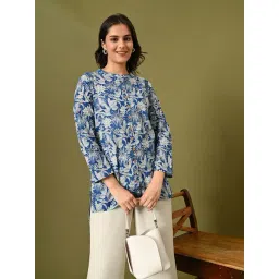 DECKEDUP Blue & White Cotton Printed Tunic-picture-12