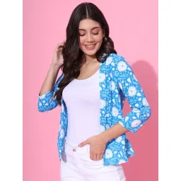 DECKEDUP Blue Cotton Floral Print Shrug-picture-25