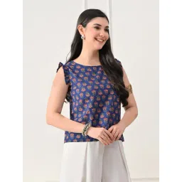 DECKEDUP Blue Cotton Floral Top-picture-19