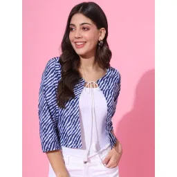 DECKEDUP Blue Cotton Printed Crop Shrug-picture-35