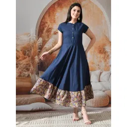 DECKEDUP Blue Cotton Solid Dress-picture-20