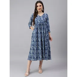 DECKEDUP Blue Floral Printed Ethnic Dress-picture-10