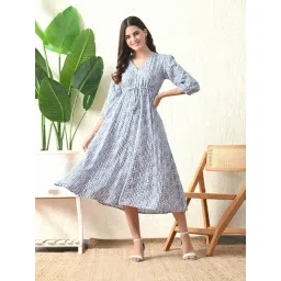 DECKEDUP Blue Printed Three-Quarter Sleeves Dress-picture-27