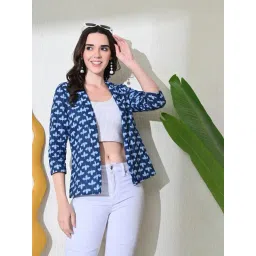 DECKEDUP Blue Printed Three-Quarter Sleeves Shrug-picture-37