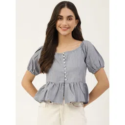 DECKEDUP Blue Striped Blouson Crop Top-picture-30