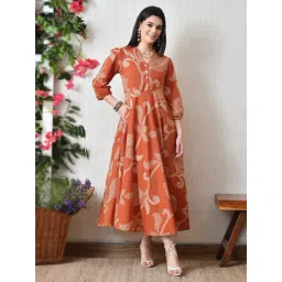 DECKEDUP Brown Cotton Printed Dress-picture-16