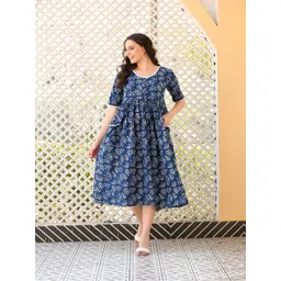 DECKEDUP Ethnic Motifs Print Cotton A-Line Midi Dress-picture-29