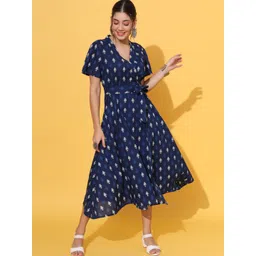 DECKEDUP Ethnic Motifs Printed V-Neck Tie-Ups Cotton Wrap Midi Dress-image-8