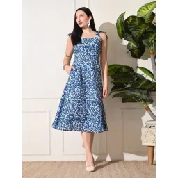 DECKEDUP Indigo Cotton Floral A Line Dress-picture-32