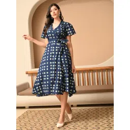 DECKEDUP Indigo Cotton Polka Dots Short Sleeves Dress-picture-39