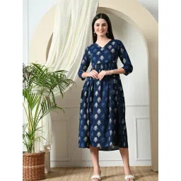 DECKEDUP Indigo Cotton Printed Midi Dress-picture-10