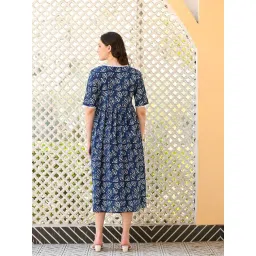DECKEDUP Indigo Cotton Printed Midi Dress image 2