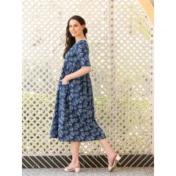 DECKEDUP Indigo Cotton Printed Midi Dress image 3