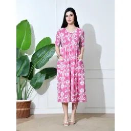 DECKEDUP Lavender Cotton Ikat A-Line Dress-picture-19