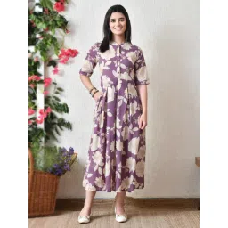 DECKEDUP Purple Cotton Floral Dress-picture-39