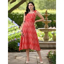 DECKEDUP Red Cotton Printed A Line Dress-picture-41
