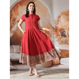 DECKEDUP Red Cotton Solid Dress-picture-45