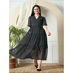 DECKEDUP Women Flared Sleeve Georgette A-Line Midi Dress-picture-10