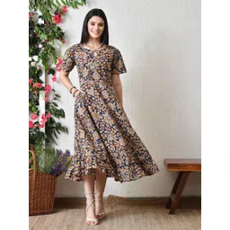 DECKEDUP Women Floral Printed Ruffled Fit & Flare Midi Dress-picture-19
