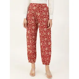 DECKEDUP Women Maroon Floral Printed Relaxed Easy Wash Trouser-picture-29
