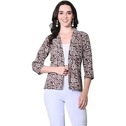 deckedup Women's Indigo Printed Casual 3/4 Sleeve Shrug-picture-12