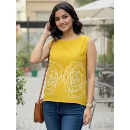 DECKEDUP Yellow Cotton Printed Top-picture-11