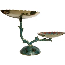 deckorish Brass Hand Crafted 2 Tier Sky Blue Fruit Stand/Cake stand Brass Cake Server image 2