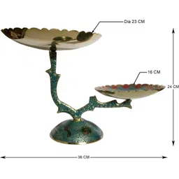 deckorish Brass Hand Crafted 2 Tier Sky Blue Fruit Stand/Cake stand Brass Cake Server image 3
